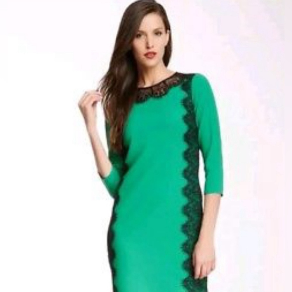 Beautiful Ted Baker Kiakia Green Dress with Black Lace